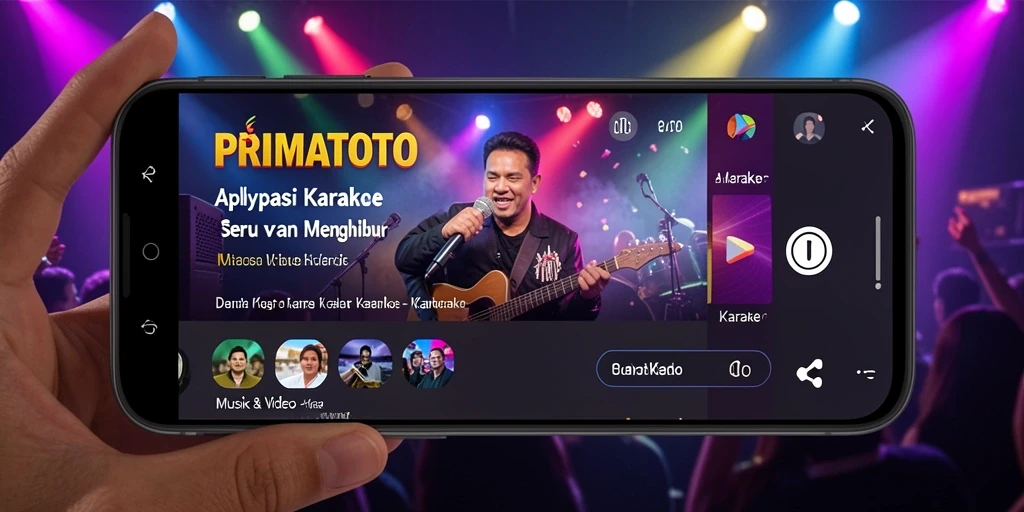 Antarmuka aplikasi PRIMATOTO menampilkan fitur karaoke yang interaktif.