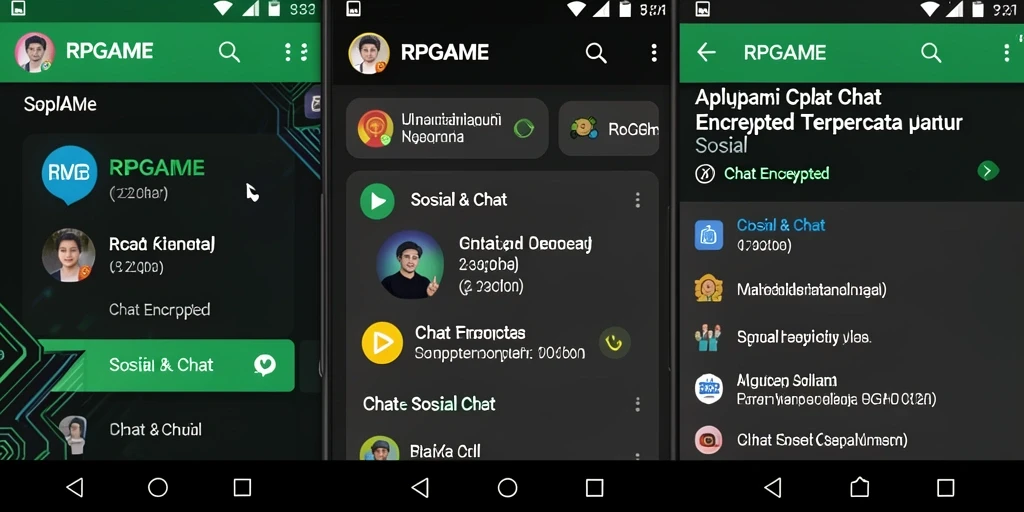 Screenshot tampilan antarmuka RPGAME dengan fitur Chat Encrypted yang menonjol.
