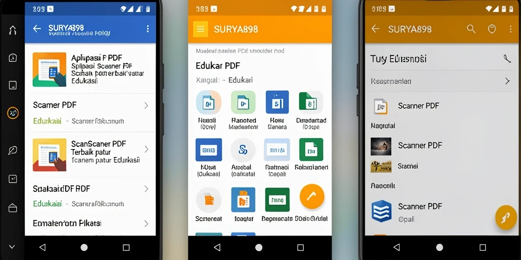 Screenshot antarmuka aplikasi Scanner PDF SURYA898 yang mudah digunakan.
