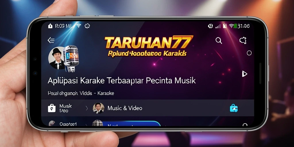 Antarmuka aplikasi TARUHAN77 dengan fitur karaoke yang menarik.